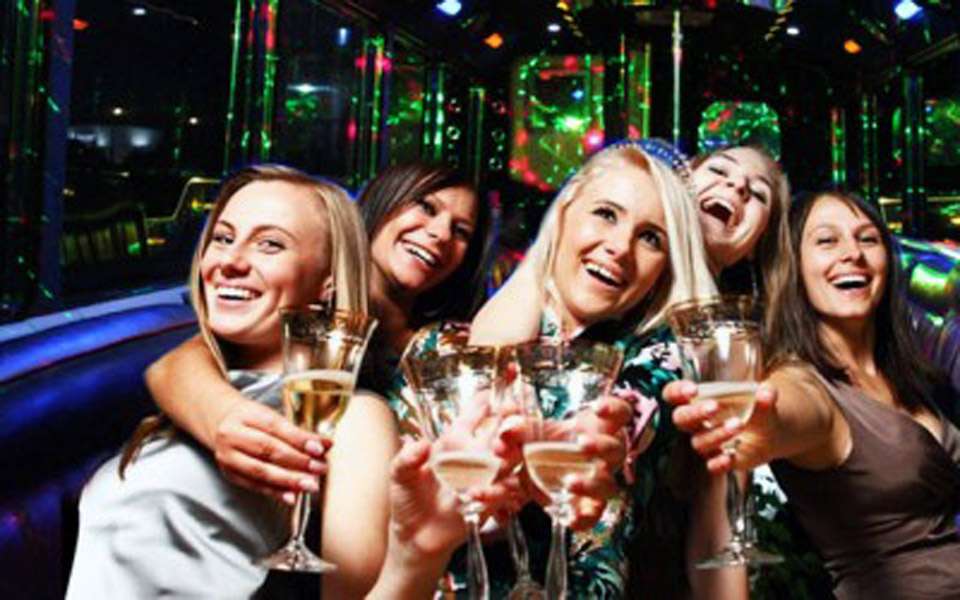 bachelorette party inside party bus