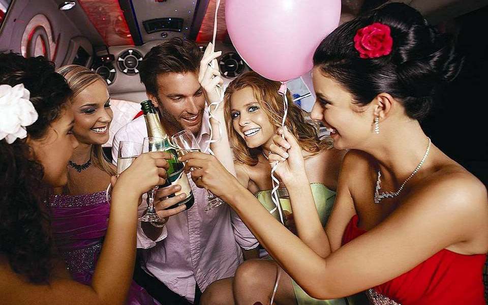 Champagne in the party bus