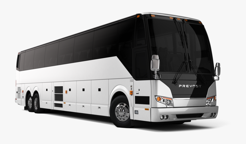 White and black Prevost coach bus